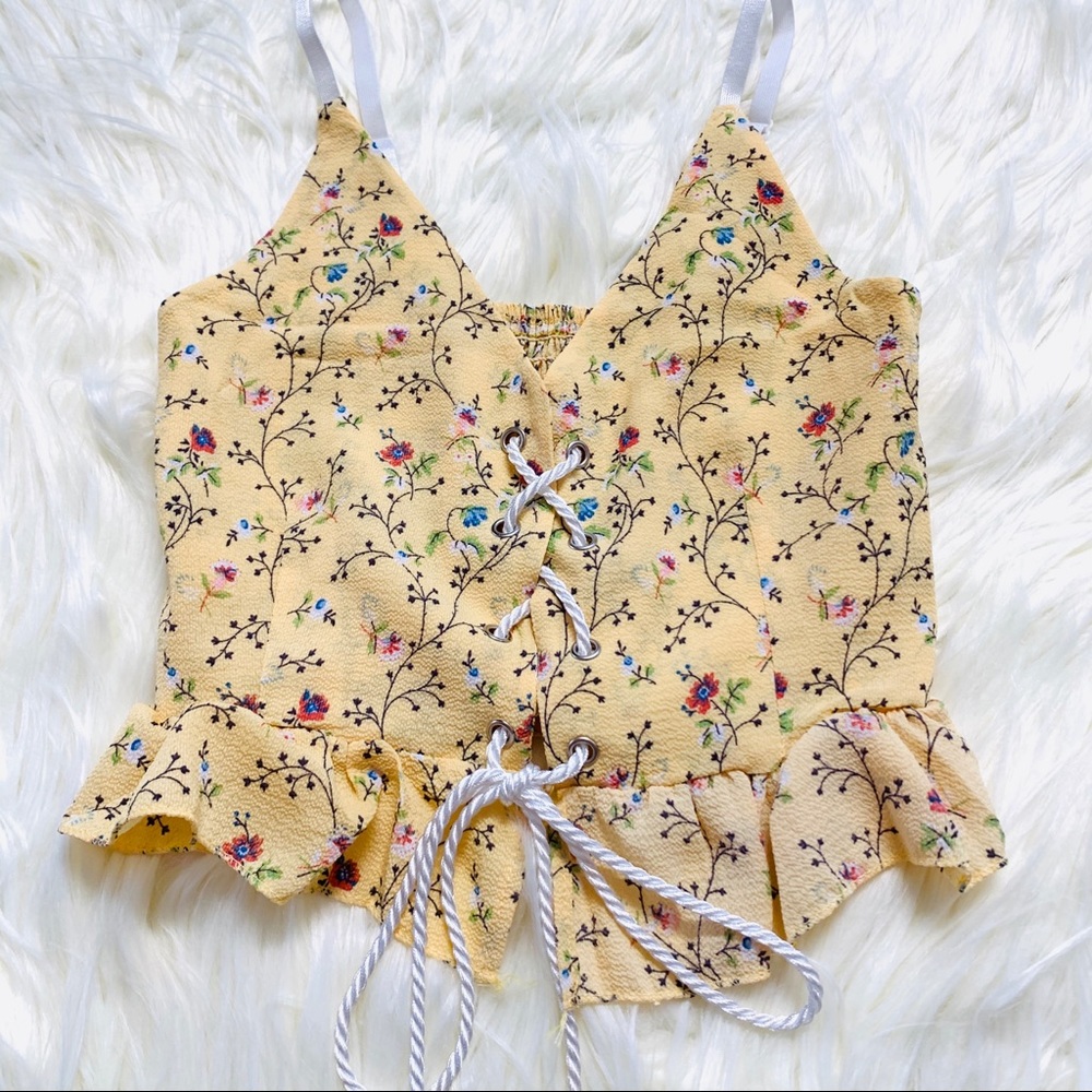 Yellow Floral 2 Pieces Set Romper Playsuit S - Picture 2 of 4